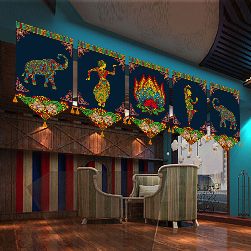 Südost asiatischer Buddhismus dekorativer Vorhang thailändischer indischer malaysischer Stil Restaurant dekoration Halle Dreieck Flagge Display Vorhang – Detail 1