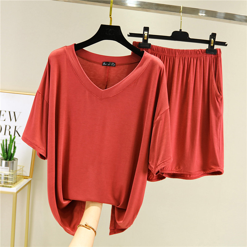 Summer home wear women's casual modal thin section short-sleeved mother two-piece set large size shorts loose set pajamas