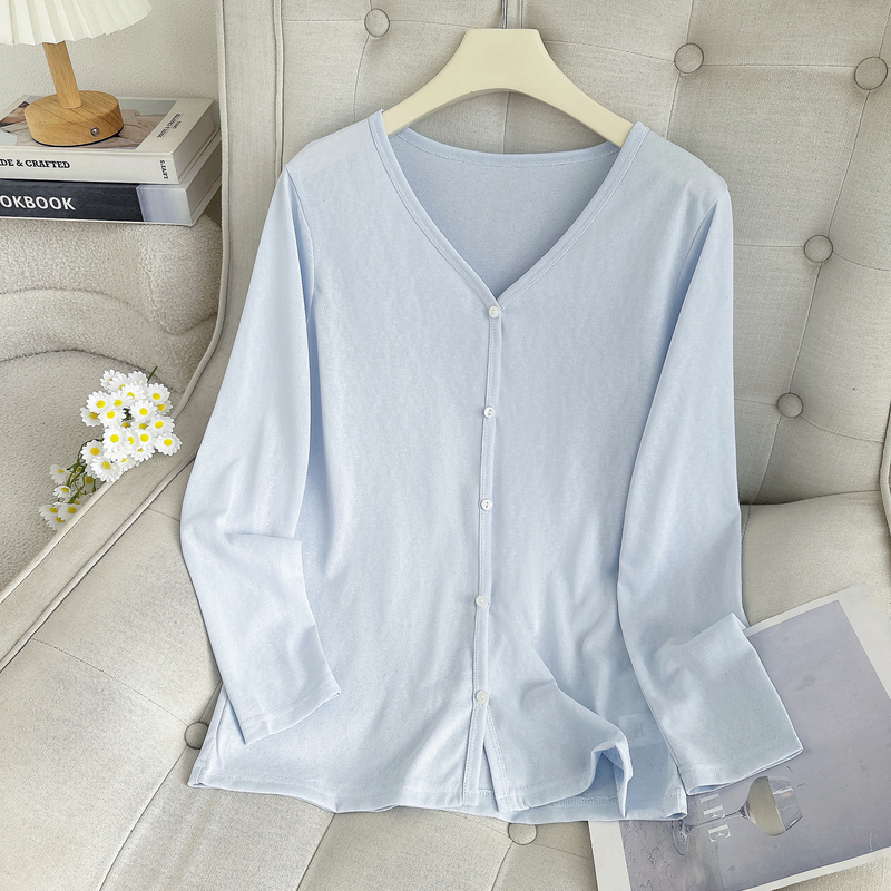 2026 Snowflake Cotton Minimalist Style V-Neck Buttoned Cardigan Women's Long Sleeve Air Conditioning Shirt Lightweight Breathable Sun Protection Jacket Top
