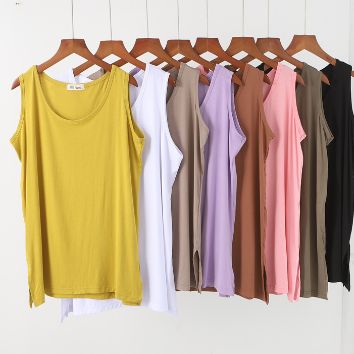 Modal vest women wear large size loose large version of long suspender sleeveless wide shoulder mother shirt with vest shirt outside summer