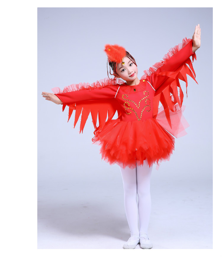 Trang phục trẻ em mới cho trẻ em Cô gái váy xòe nhảy múa Váy chim trình diễn quần áo Quần áo động vật trẻ em cộng với nhung quần áo tập nhảy
