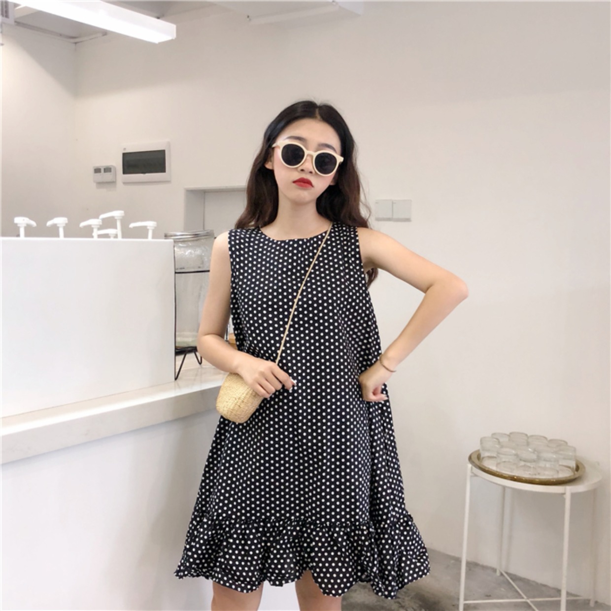 Cotton dot vải 6 mm 4mm 9mm dot cotton vải đen đỏ trắng xanh wavelet point - Vải vải tự làm vải cotton poly