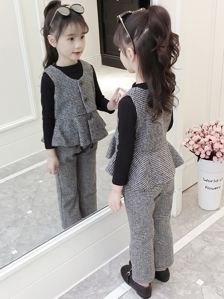 Children's clothing girls ' autumn 2021 new Korean version of the net red suit Children's fashionable Foreign school girls spring and autumn three-piece set tide
