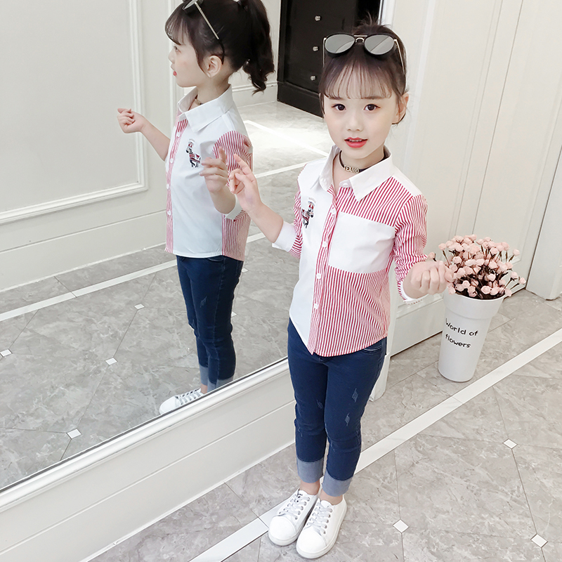 Girls áo 2020 mùa thu váy mới của Hàn Quốc phiên bản của phiên bản Hàn Quốc mới của áo sơ mi dài tay thời trang của cô gái trong triều đầu những đứa trẻ lớn của.