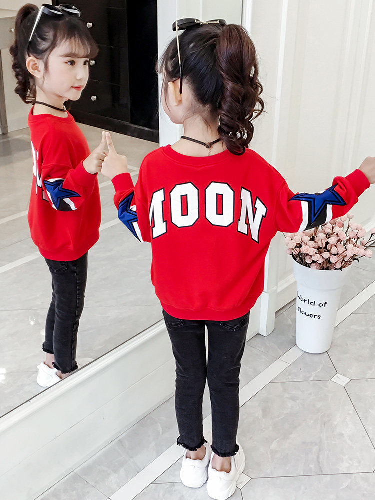 Girls ' T-shirt spring and Autumn large children's letters thick cotton T2021 new Korean version of the foreign school children's girls base shirt tide