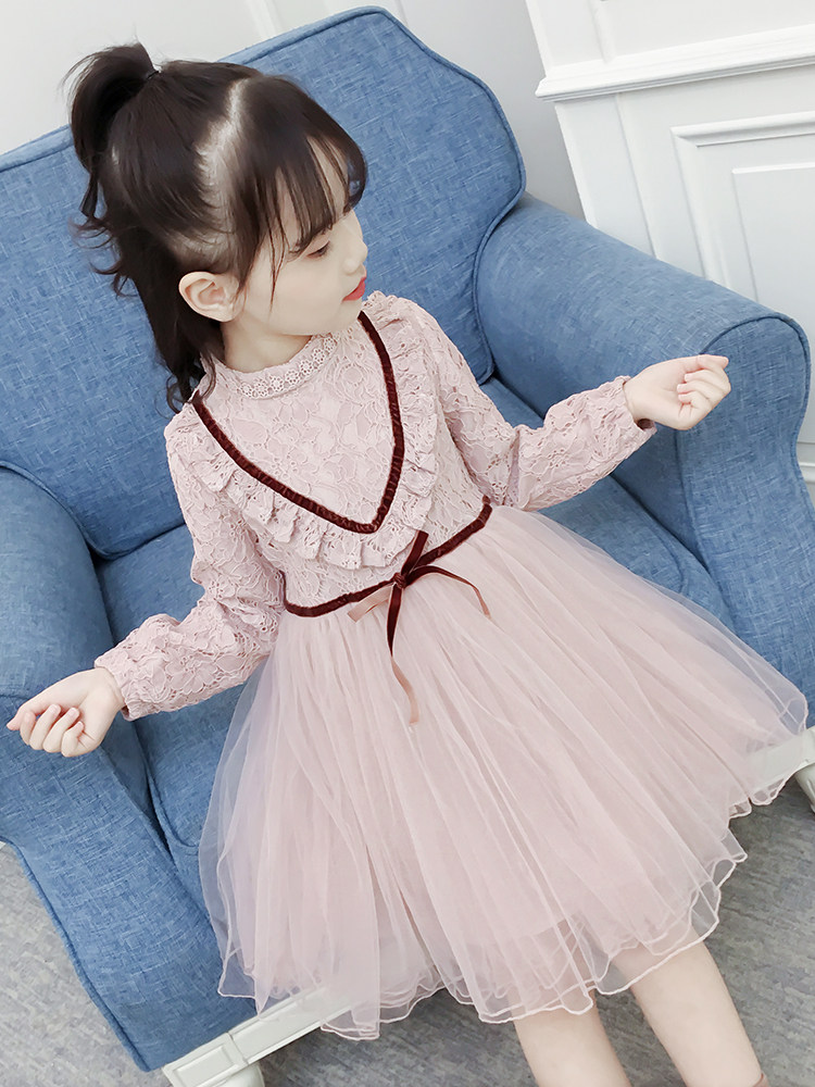 Girls ' mesh dress 2021 spring and Autumn new children's princess dress middle and large children's Korean version of the Western school long-sleeved skirt