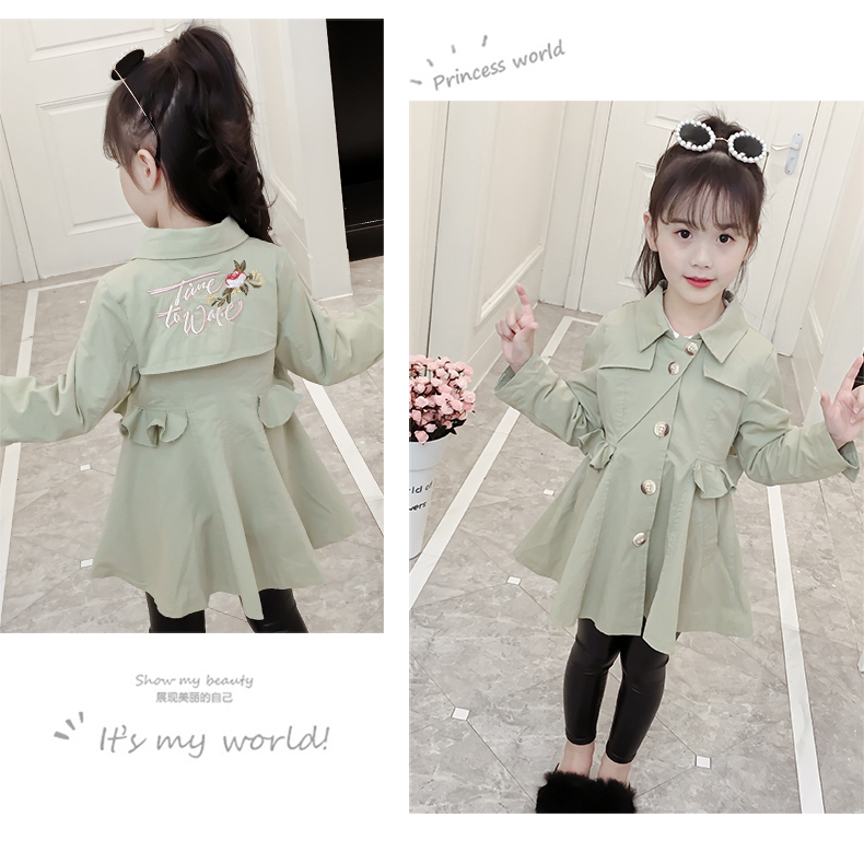 Áo khoác nữ mùa thu 2018 phiên bản Hàn Quốc mới của bộ đồ thủy triều trong chiếc áo khoác bé trai dài không khí nước ngoài dài mùa xuân và áo khoác mùa thu áo khoác cho be gái 12 tuổi