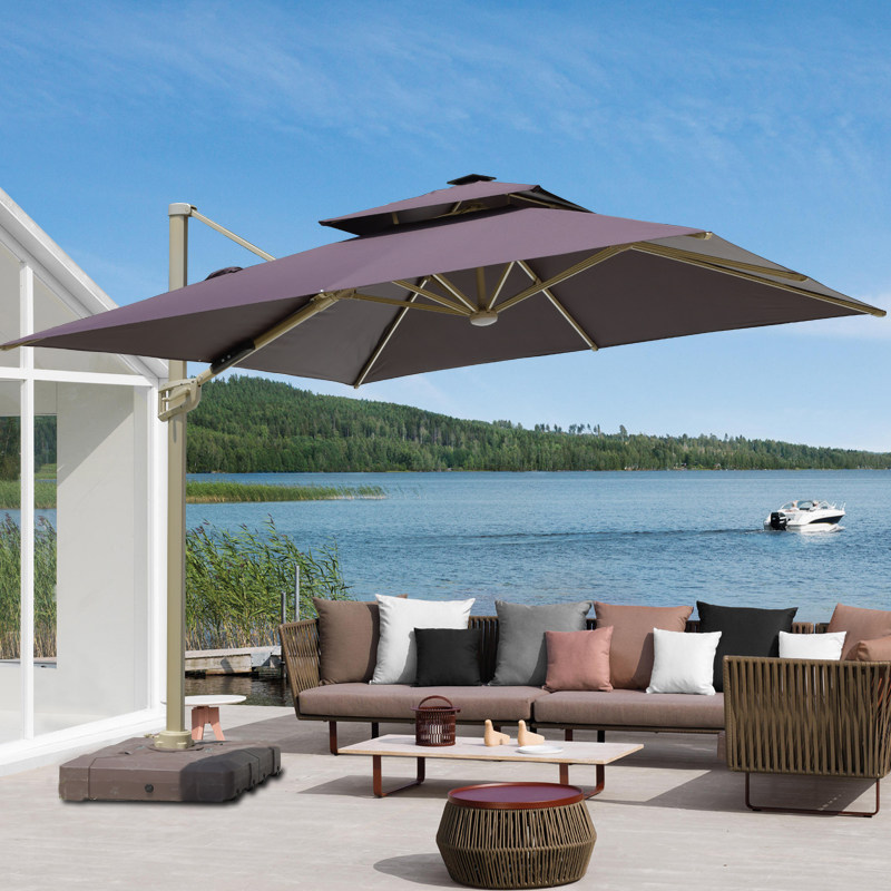 Outdoor umbrella beach umbrella Courtyard Umbrella Pendulum Stall Beach Umbrellas Umbrella Terrace Garden Rome Umbrella Large Number of Solar LED Lights