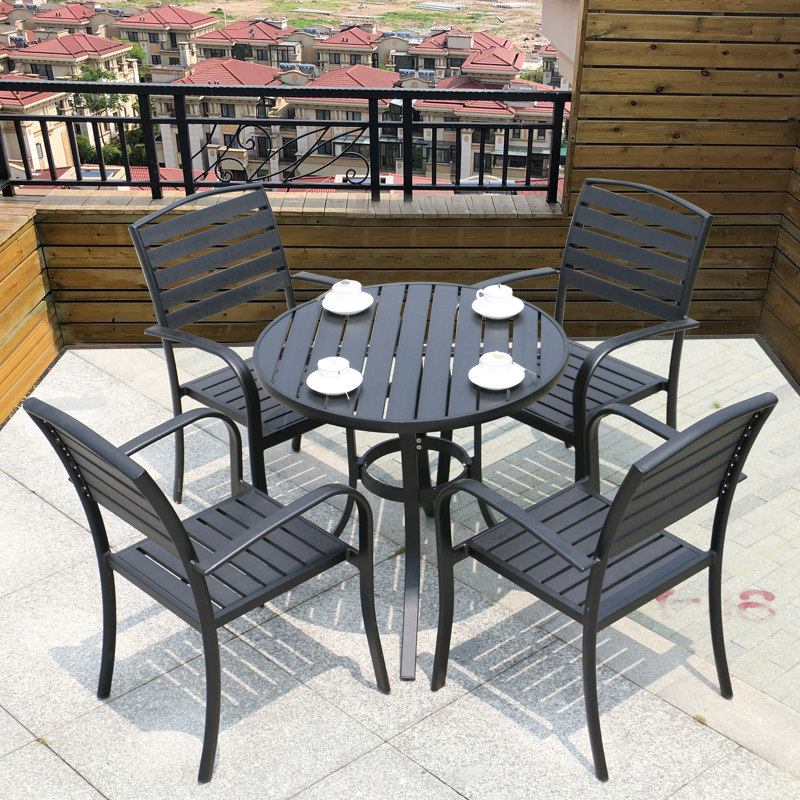 Outdoor table and chairs balcony Leisure table and chairs combined patio garden plastic wood embalming wood cast aluminium open outdoor table and chairs