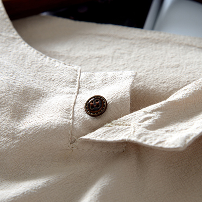 Trung quốc phong cách đàn ông của quần áo linen mùa xuân T-Shirt phong cách Trung Quốc khóa retro quần áo cotton linen phần mỏng dài tay áo màu rắn áo phông dài tay nam Áo phông dài