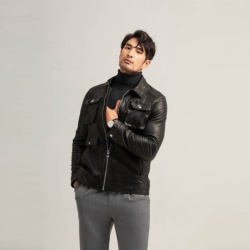 Show Louis Treasure Edition Improved M65 Multi-Pocket Genuine Leather Jacket Men's Motorcycle Hunting Leather Jacket Sheepskin