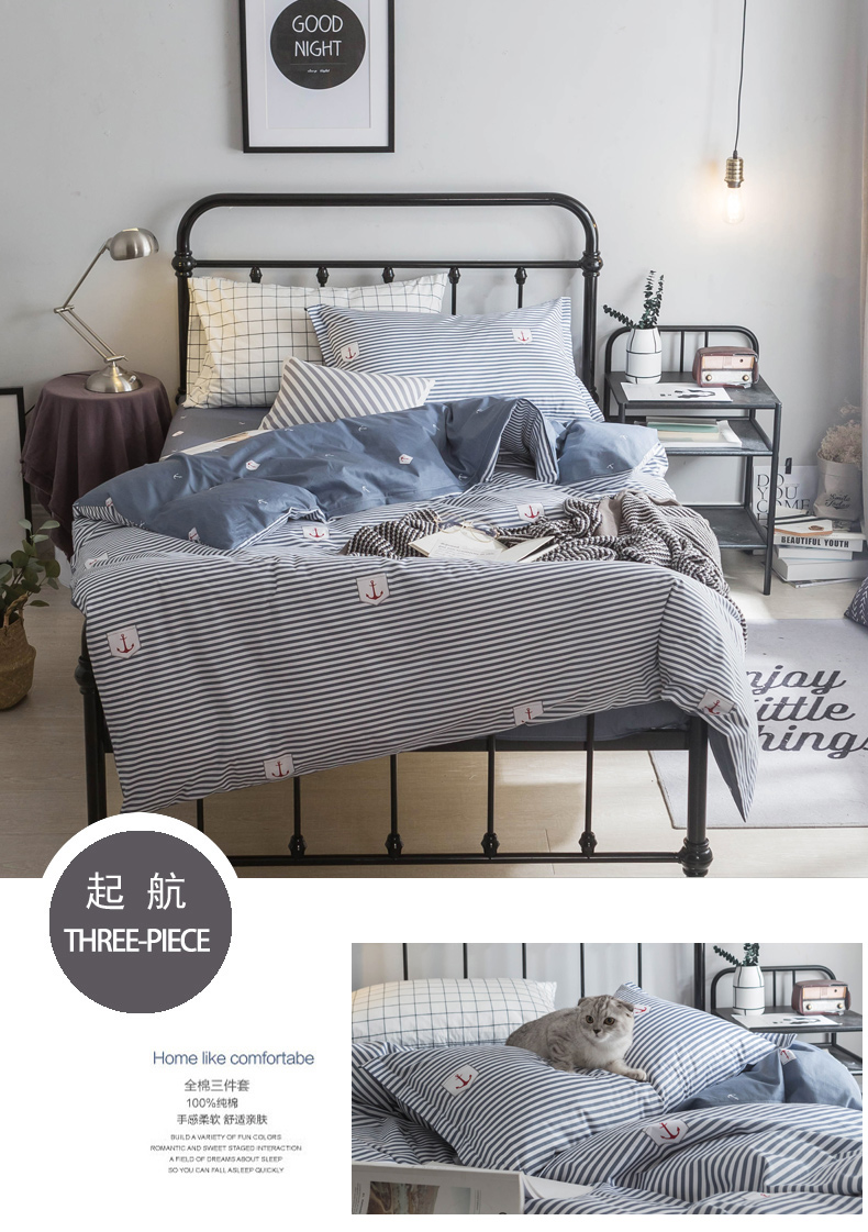 Sheets ba mảnh sinh viên ký túc xá duy nhất 0.9 m cotton phòng ngủ quilt cover pillowcase 1.2 m bộ đồ giường cô gái