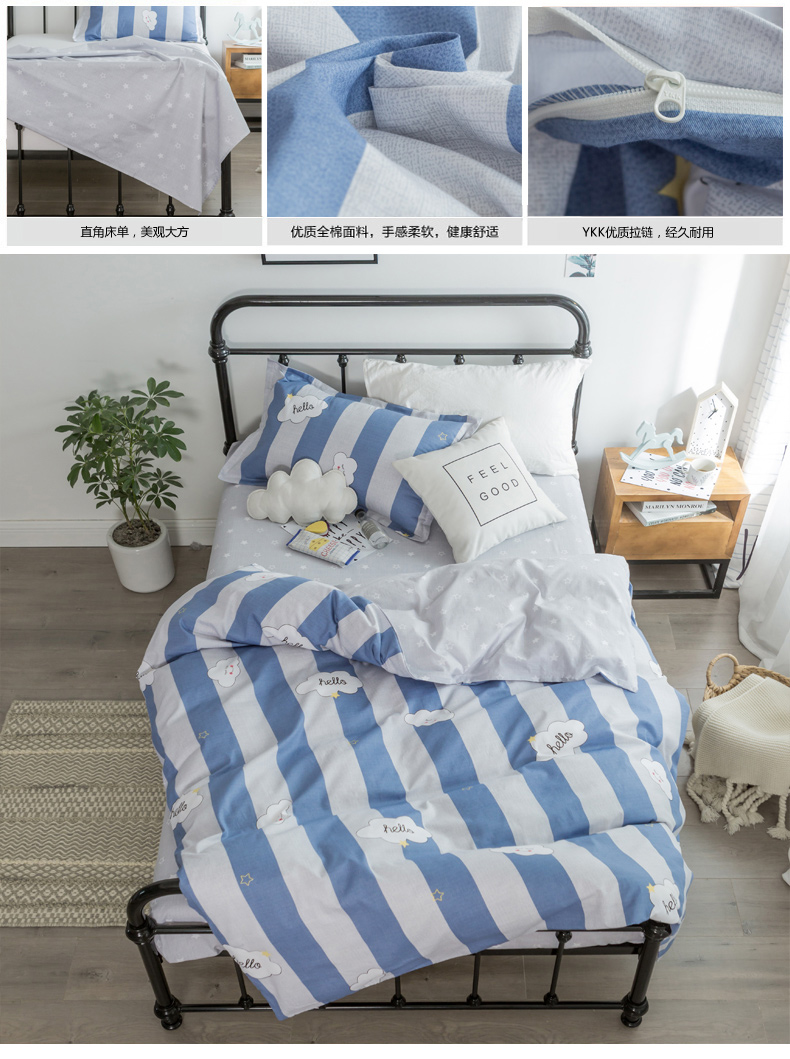 Sheets ba mảnh sinh viên ký túc xá duy nhất 0.9 m cotton phòng ngủ quilt cover pillowcase 1.2 m bộ đồ giường cô gái