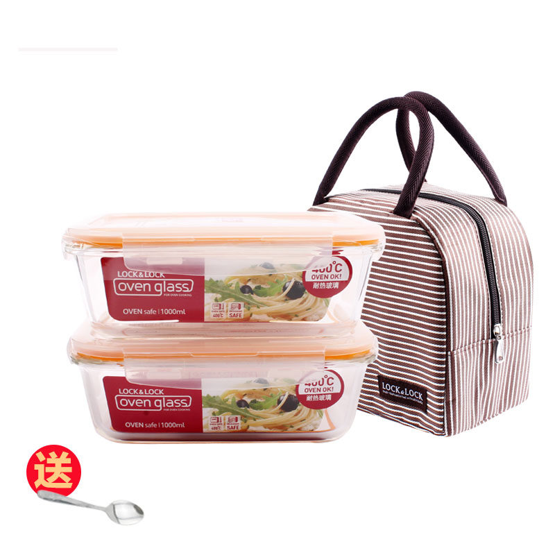 Lock lock fresh box Large capacity heat-resistant glass lunch box Lunch box Lunch box Microwave oven dining box