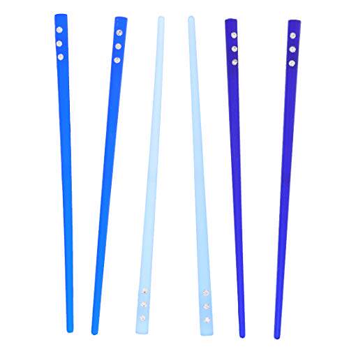 Set of 3 Clear Hair Stick Chop Sticks with 3 Diamonds - Mix