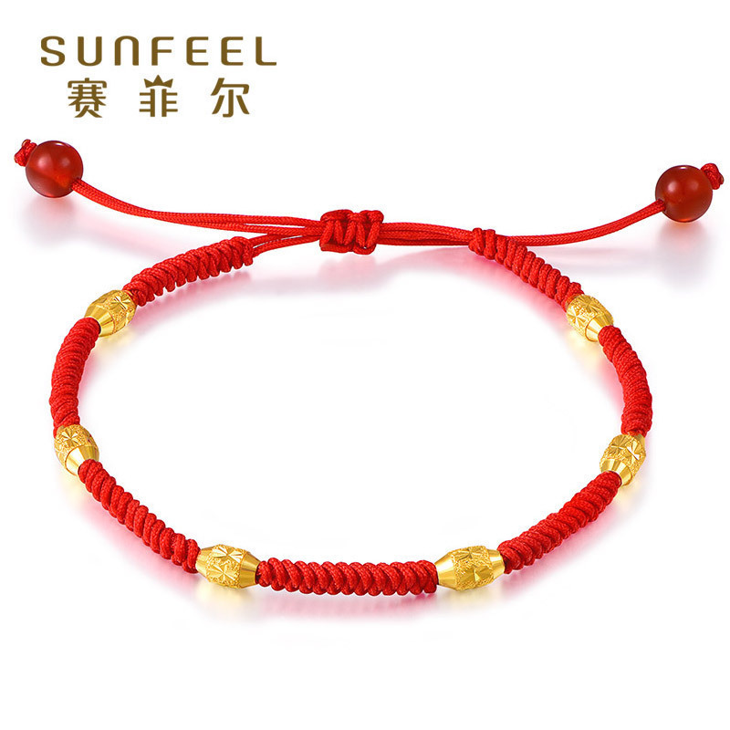 Saifeier Gold Foot Gold 999 9 Olive Bead Hand Sculpture Women's Red Hand Rope Six Six Great Shun Transfer Bead Ring Women