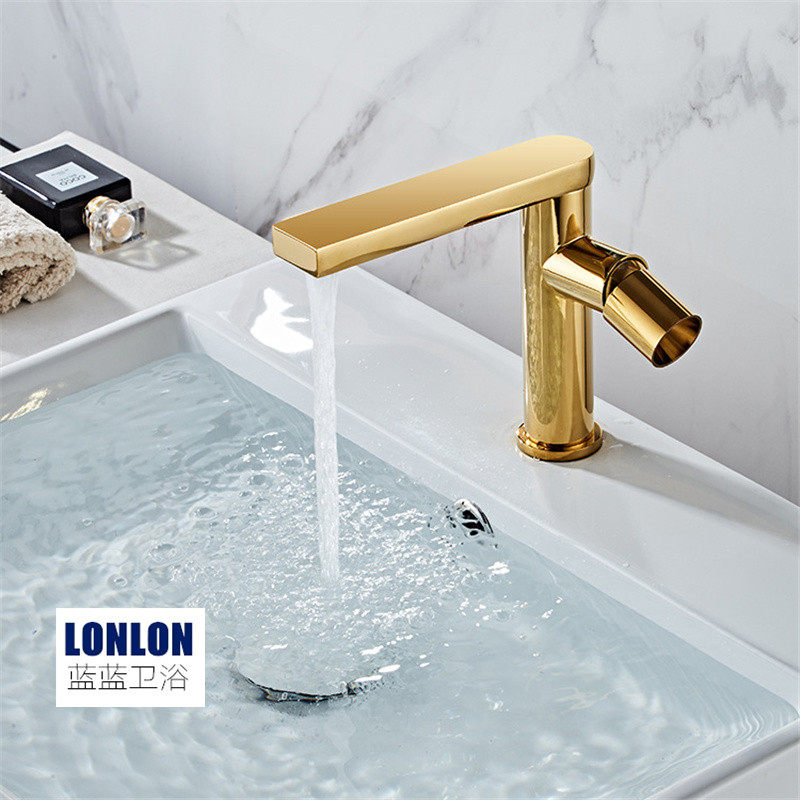 Nordic gold basin Hot and cold faucet Powder room single hole rotatable extended spout Black wash basin