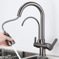 304 stainless steel water purifier special kitchen tap hot and cold water gun grey pull-out three-in-one 2 pure water