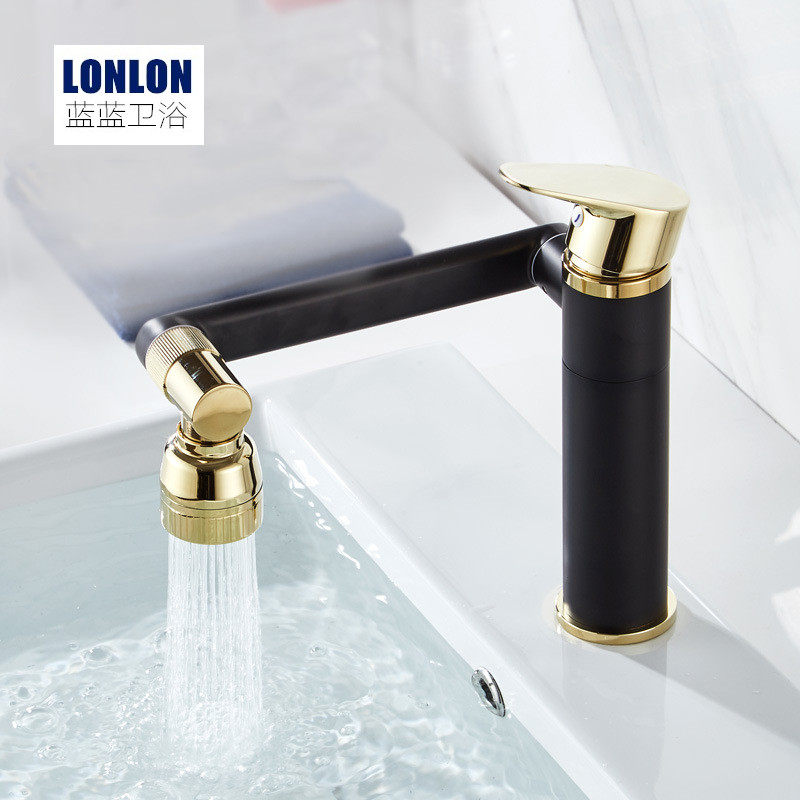 Full copper black Merchants Cat Noodle Basin Hot and cold tap Handwashing make-up Room Single handle Stretch Plus High Rotary Washbasin