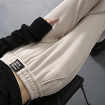 Corduroy Pants Children's Fall Winter Loose Bunch Foot Sports Pants 2021 Fall Winter New High Waist Thickened Harlan Wei Pants