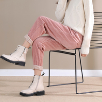 Corduroy pants fall winter 2021 new high waist slim Harlan pants radish torre pants plus velvet padded casual pants