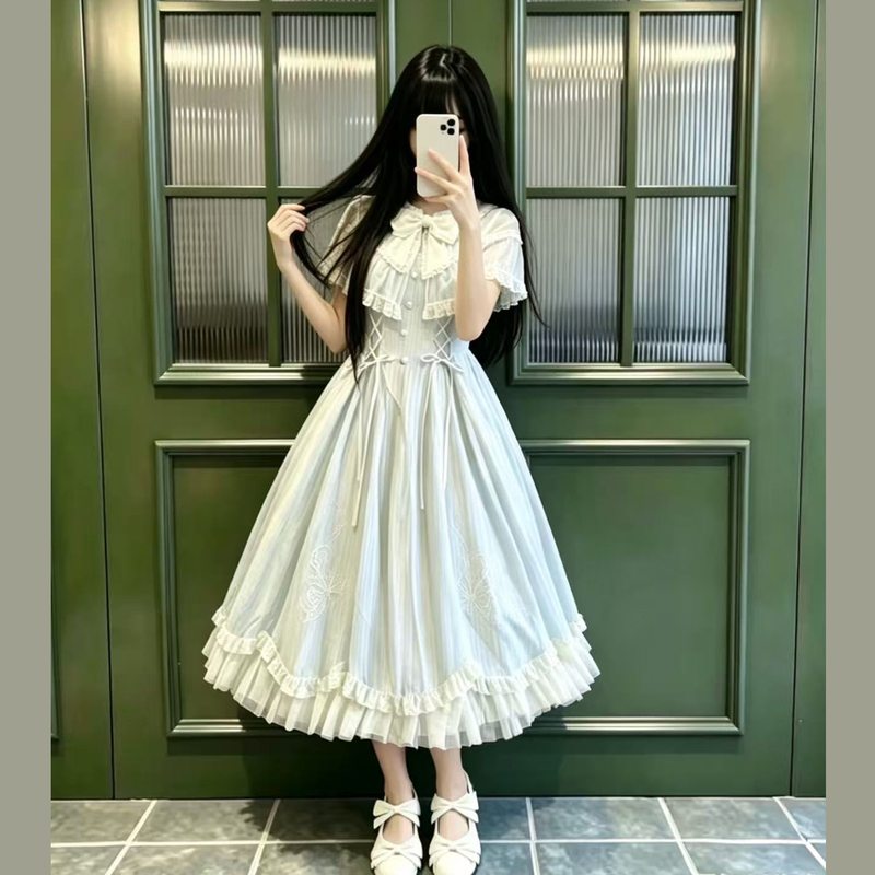Beautiful Summer French Lolita Fugitive Princess Dress, Sweet Bow Dress, Women's Lolita Dress, Long Skirt