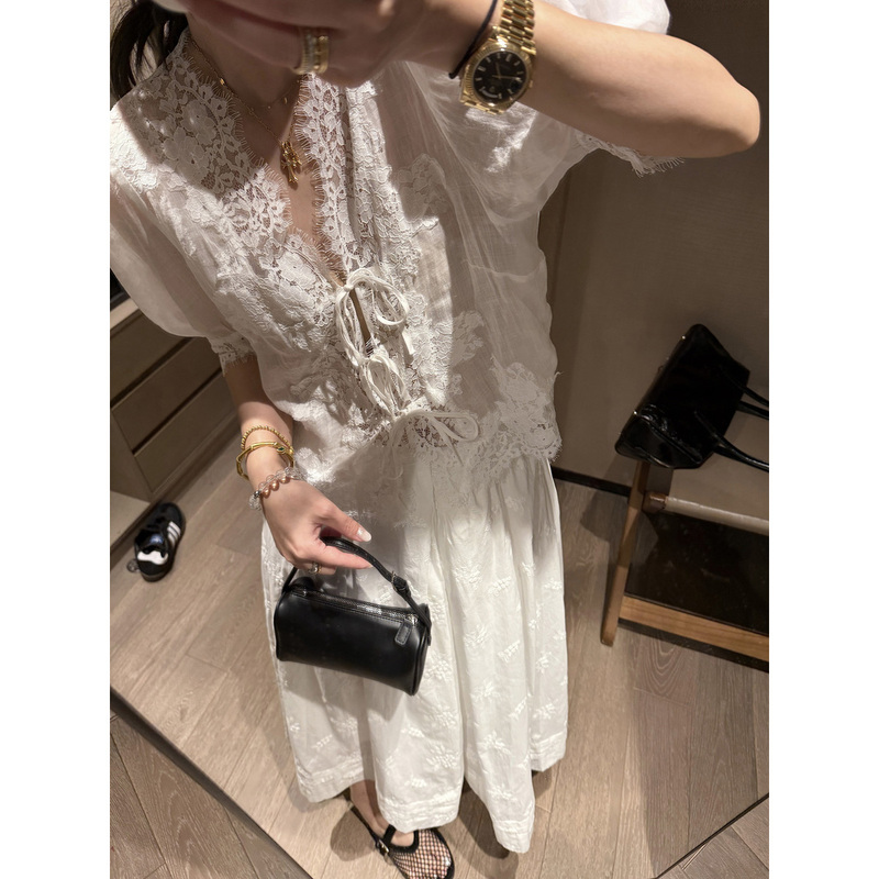 Fancccy White Ramie Lace Shirt Top for Women 2026 Summer New V-Neck Puff Sleeve Age-Reducing Shirt Fancccy White Ramie Lace Shirt Top for Women 2026 Summer New V-Neck Puff Sleeve Age-Reducing Shirt