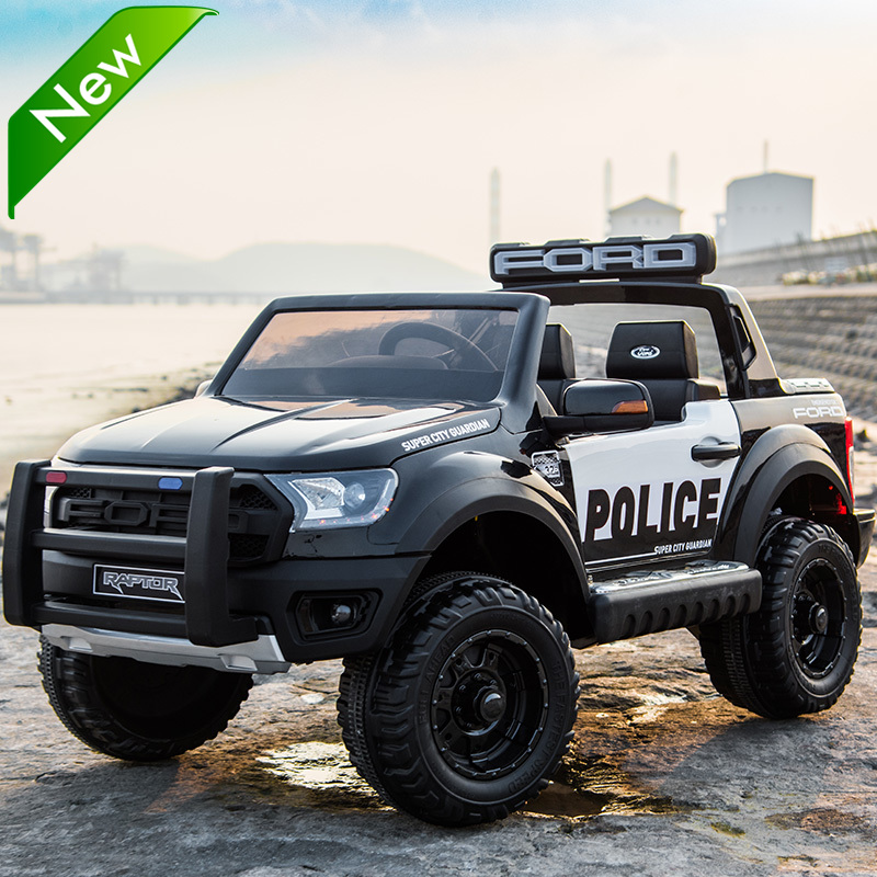 Extra Large Ford Kids Electric Car 4WD RC Off-road Pickup Car Dual Seat 110 Toy Police Car Seatable