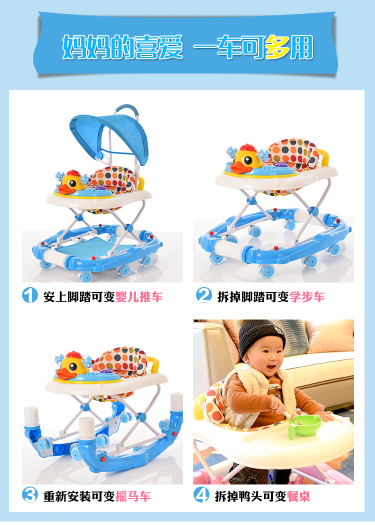 Baby Walker 6 7-18 tháng Chống rollover đẩy có thể ngồi đa chức năng với âm nhạc trẻ em bé trai và bé gái