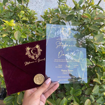 European style bronzing velvet wedding invitations burgundy wedding creative acrylic annual party invitations customization