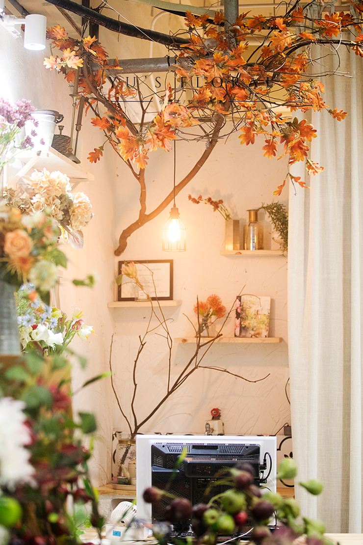 Simulation plant oak branches and leaves autumn color system yellow leaves floral landscaping shooting wedding decoration flowers