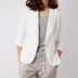 Xia nữ slim body linen nhỏ phù hợp với mùa xuân và mùa thu cotton mỏng và lanh phù hợp với đoạn ngắn tay áo bảy điểm áo khoác XL thủy triều - Business Suit các kiểu áo sơ mi họa nữ đẹp Business Suit