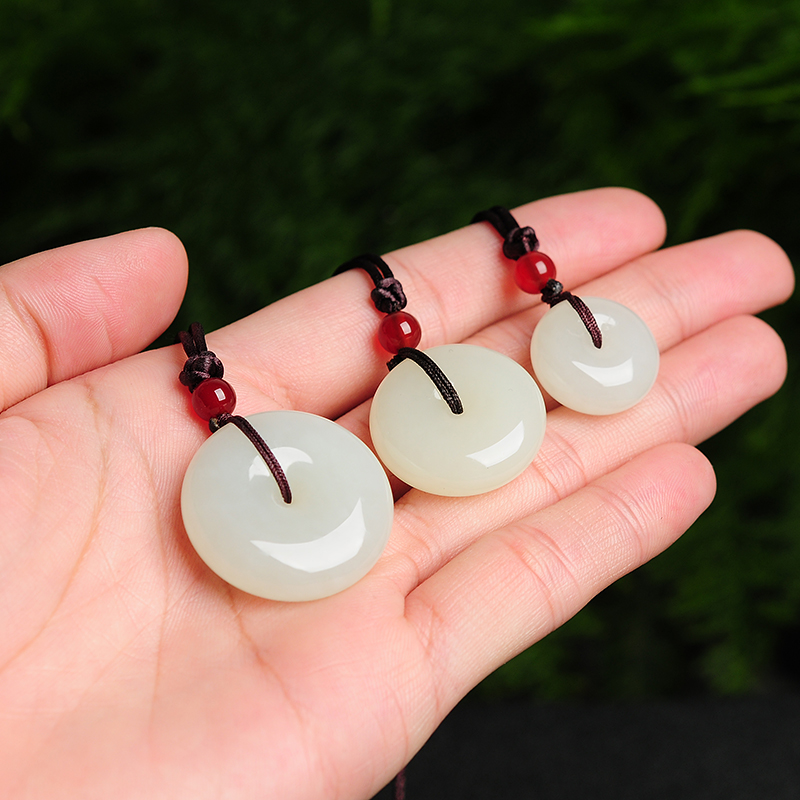 Natural Hetian jade safety buckle pendant men and women models jade pendant jade pendant family set couple safety jade