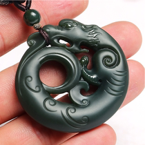 Natural and Tian jade pendant Taqing fine stock Mens Pau Ping Dragon jade pendant Yuperon card