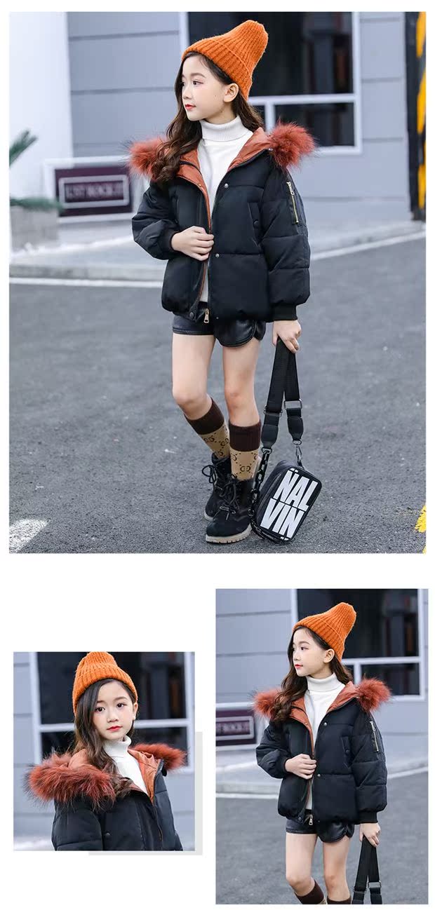 Áo khoác lông cho bé gái 6 mùa đông Áo khoác lông trẻ em 8 cổ áo lông thú thật cho trẻ em áo phao tommy hilfiger nữ