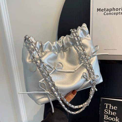 Сумка на одно плечо, небольшая сумка, модная сумка через плечо, мусорный мешок с бантиком, сумка подмышку, городской стиль