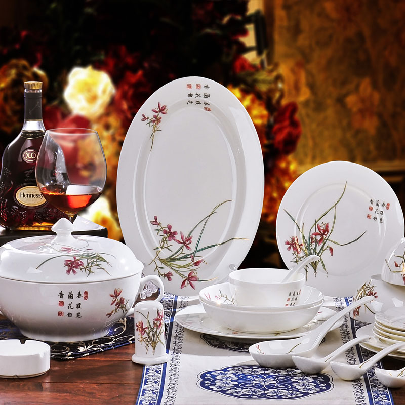 Red xin 56 head of jingdezhen ceramic tableware suit to use dishes Chinese porcelain tableware ceramic bowl classical dishes