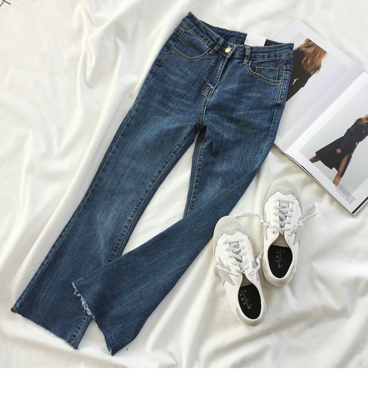 RENA Hàn Quốc mùa thu đông cơ bản đơn giản cao eo co giãn là khí chất mỏng hoang dã micro-ra quần jean retro cổ điển chín quần nữ quần jean đen nữ