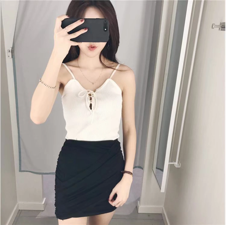 Mùa hè 2017 mới của phụ nữ áo yếm nhỏ bên trong một chiếc váy ngắn dệt kim phiên bản Hàn Quốc của thủy triều áo dưới - Áo ba lỗ