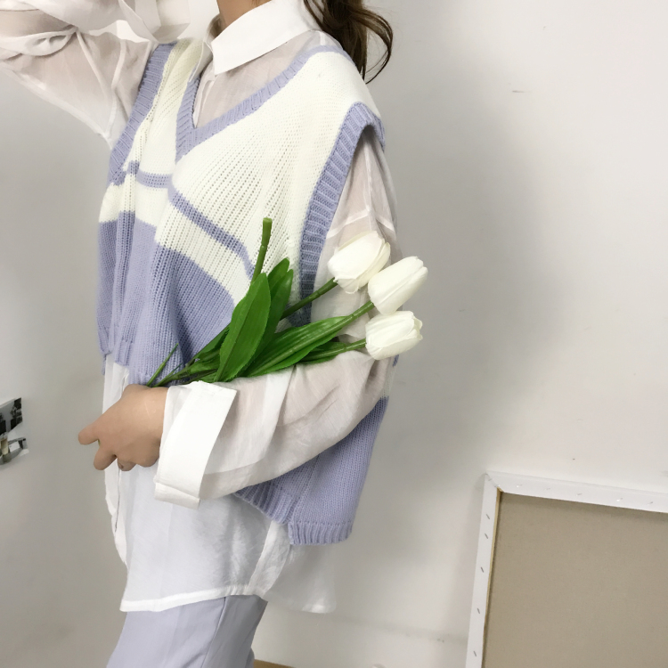 Cao đẳng gió mùa thu vest mới vest nữ Harajuku áo len retro V-Cổ lỏng ngắn len áo len áo len nữ mỏng dài tay