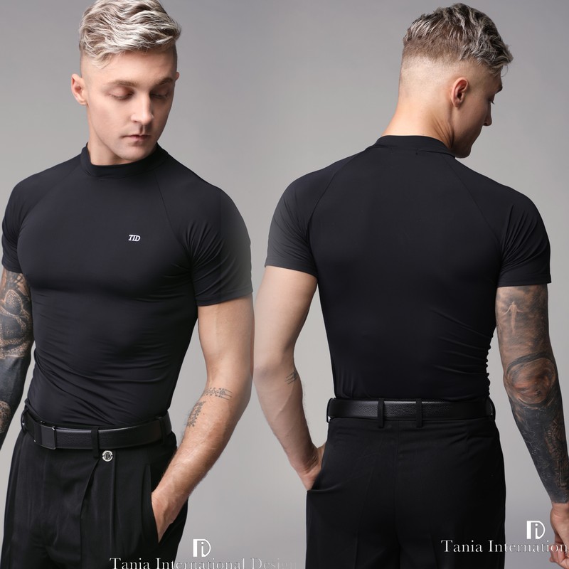 Tid Latin Dance Clothing Modern Summer Round Neck Elastic Short-Sleeved T-Shirt Men's Top Clothing Ballroom Dance Professional Practice Clothing