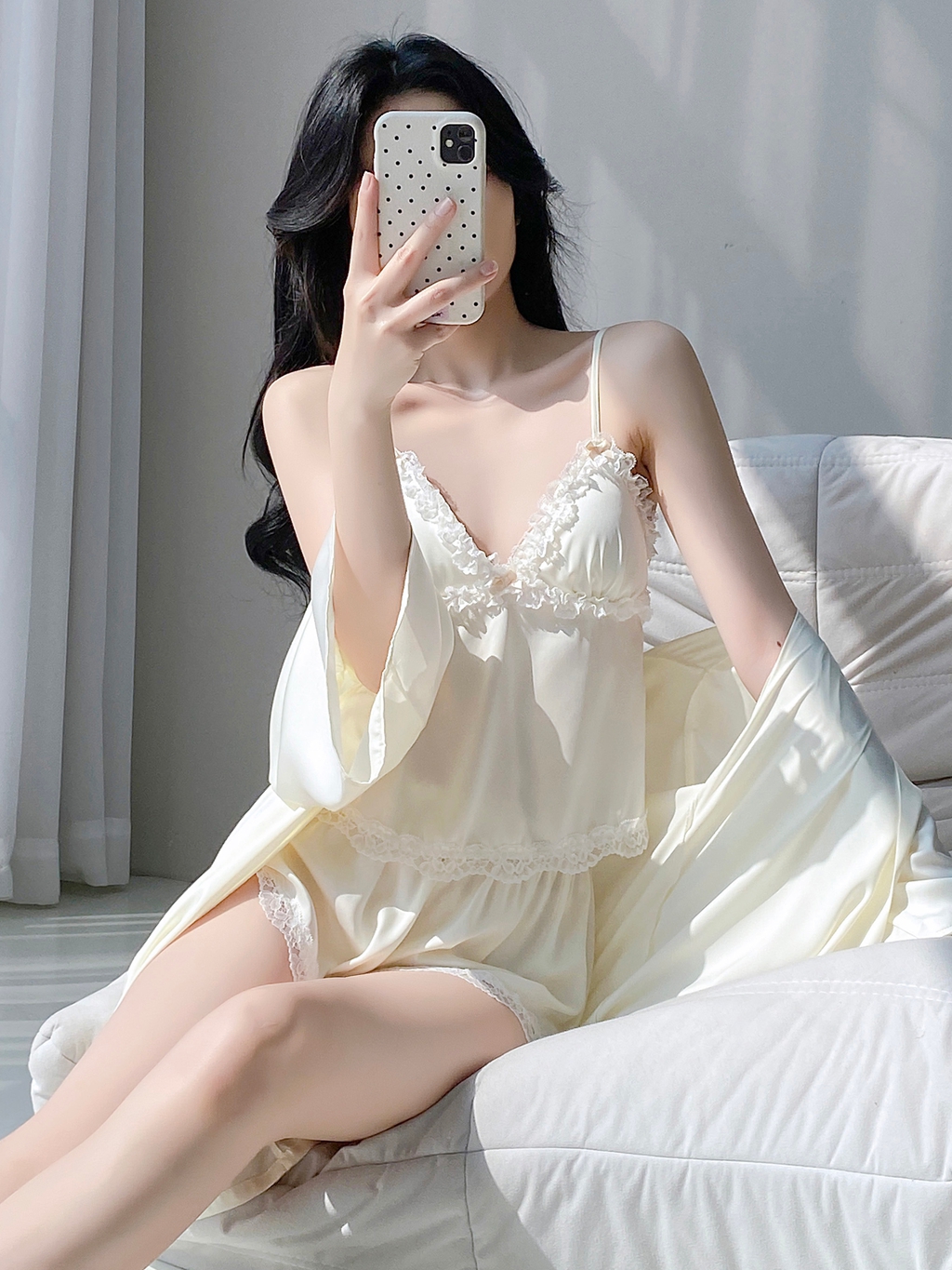 2025 Summer Hot New! Ice-Silk Sweet Loungewear Set - Sling Top With Chest Pads, Ultra-Thin Shorts, Cool & Comfy_voghion.com