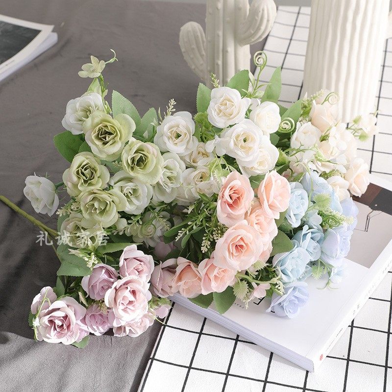 10 Heads Small Rose Bouquet Wedding Celebration Road Leading Flower Wall Decoration Fake Flower Fence Flower Family Residence Decoration Pendulum