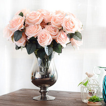 Simulation rose 10 head curled rose rose to the wedding flower road guide flower holding flower table placed fake flower