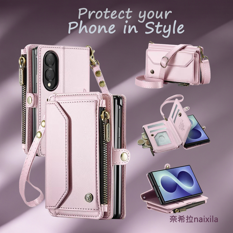 High-End Crossbody Backpack Protective Case Suitable for Samsung Zfold8 Protective Case Zfold8Ultra Business Protective Case Zfold6/7 Anti-Fall Phone Case Flip Cover Zero Card Holder Phone Leather Case New Model