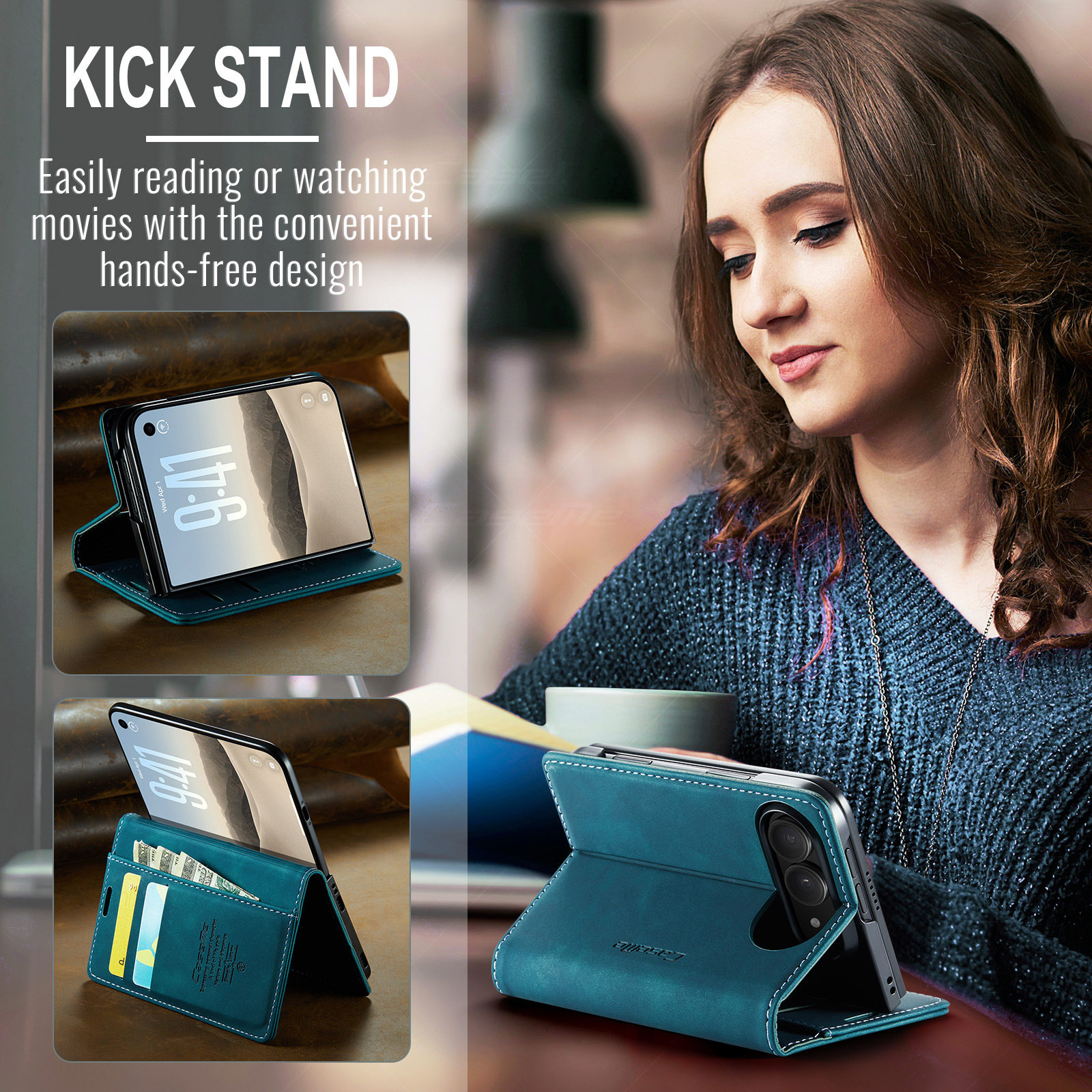 Teal Leatherette White Stitching iPhone Case