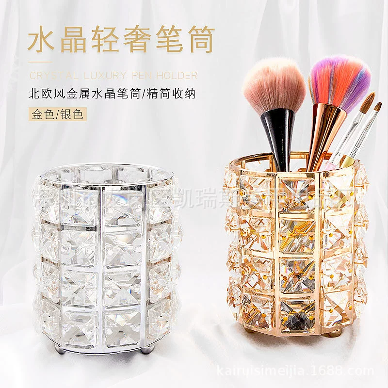 Phong cách Châu Âu Crystal Pen Chủ Trang điểm Bàn chải Nail Pen Lưu trữ ống Máy tính để bàn Trang trí Thủ công Nail Công cụ Phụ kiện Lưu trữ - Công cụ Nail