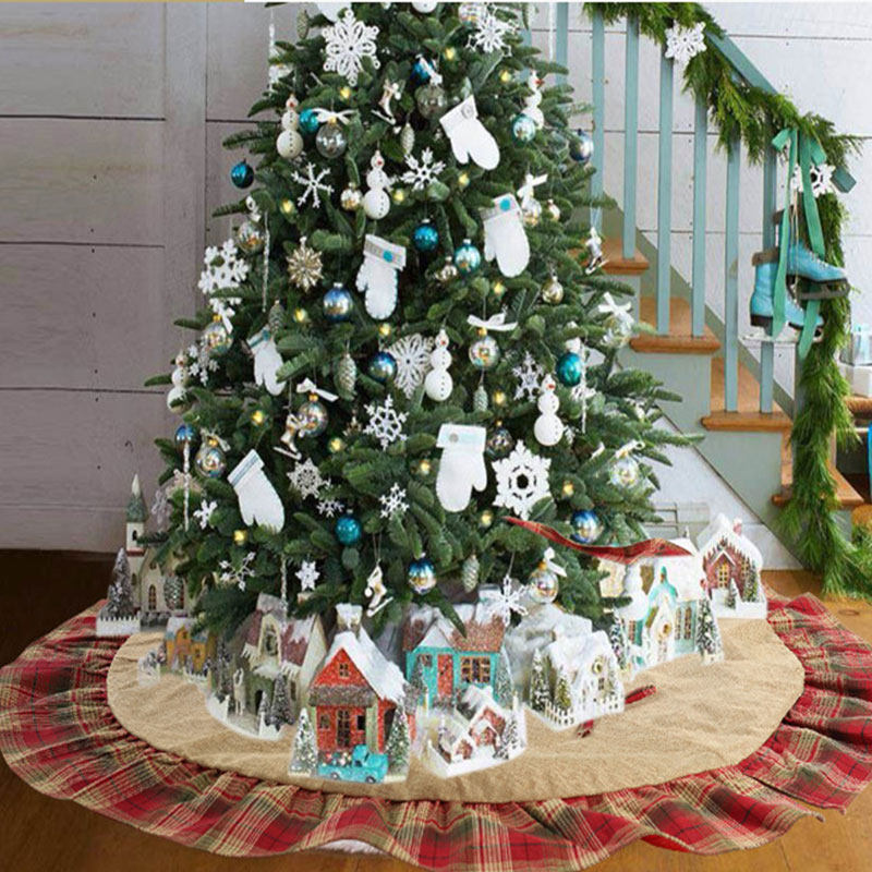 Christmas Decoration Linen Plaid Side Christmas Tree Large Gray Rag Apron 120CM Christmas Scene Layout