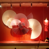 Window display props three-dimensional paper fan flower creative paper carving large-scale handmade paper fan flower clothing display props decoration