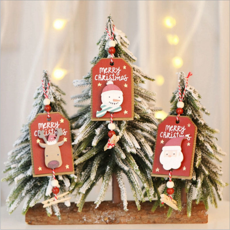 Christmas tree creative painted wooden sign ornaments Christmas series wooden old man pendant Christmas clip postcard decoration